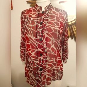 Draper's and Damon's Red and Black Burn Out Blouse